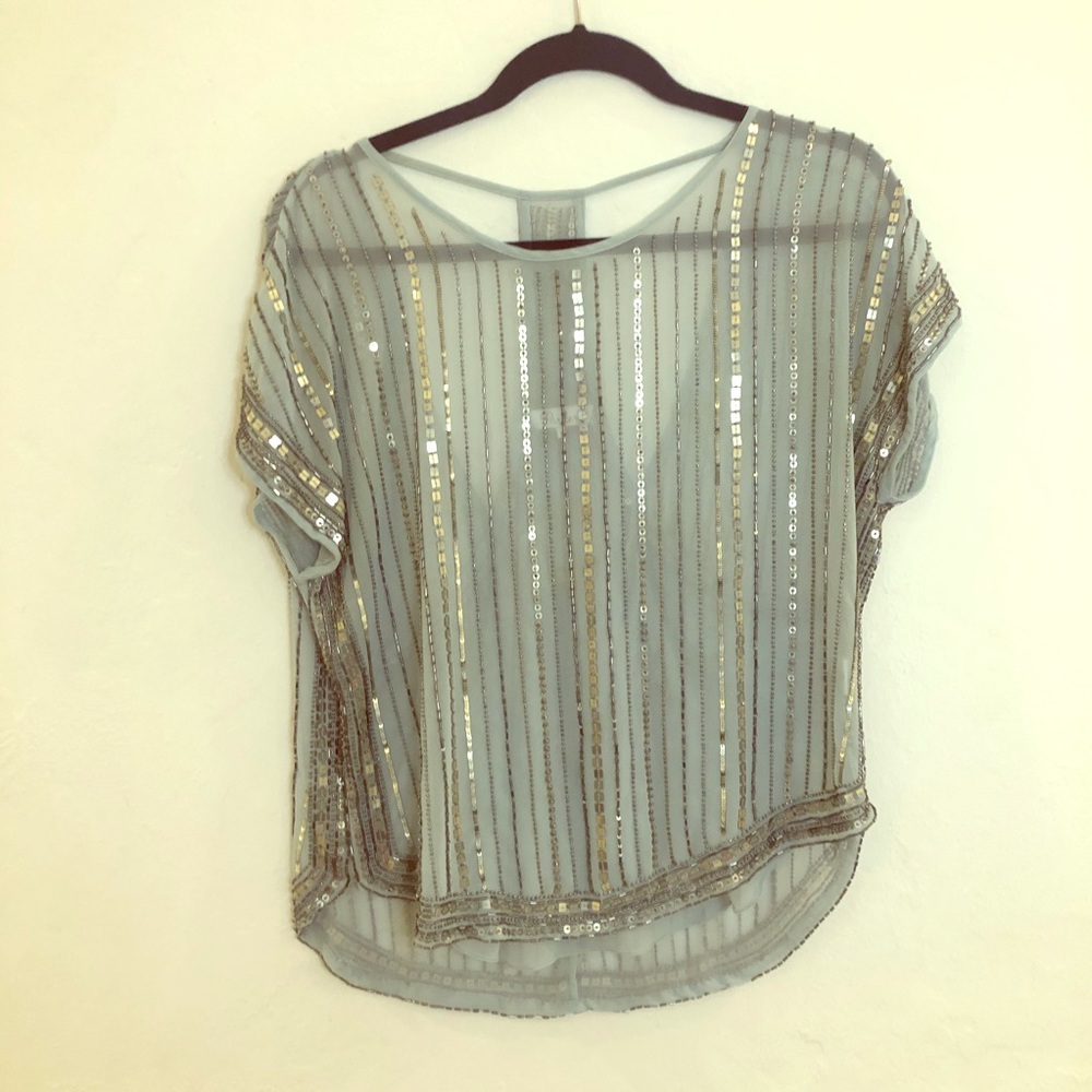 Parker beaded shirt with racerback detail - S